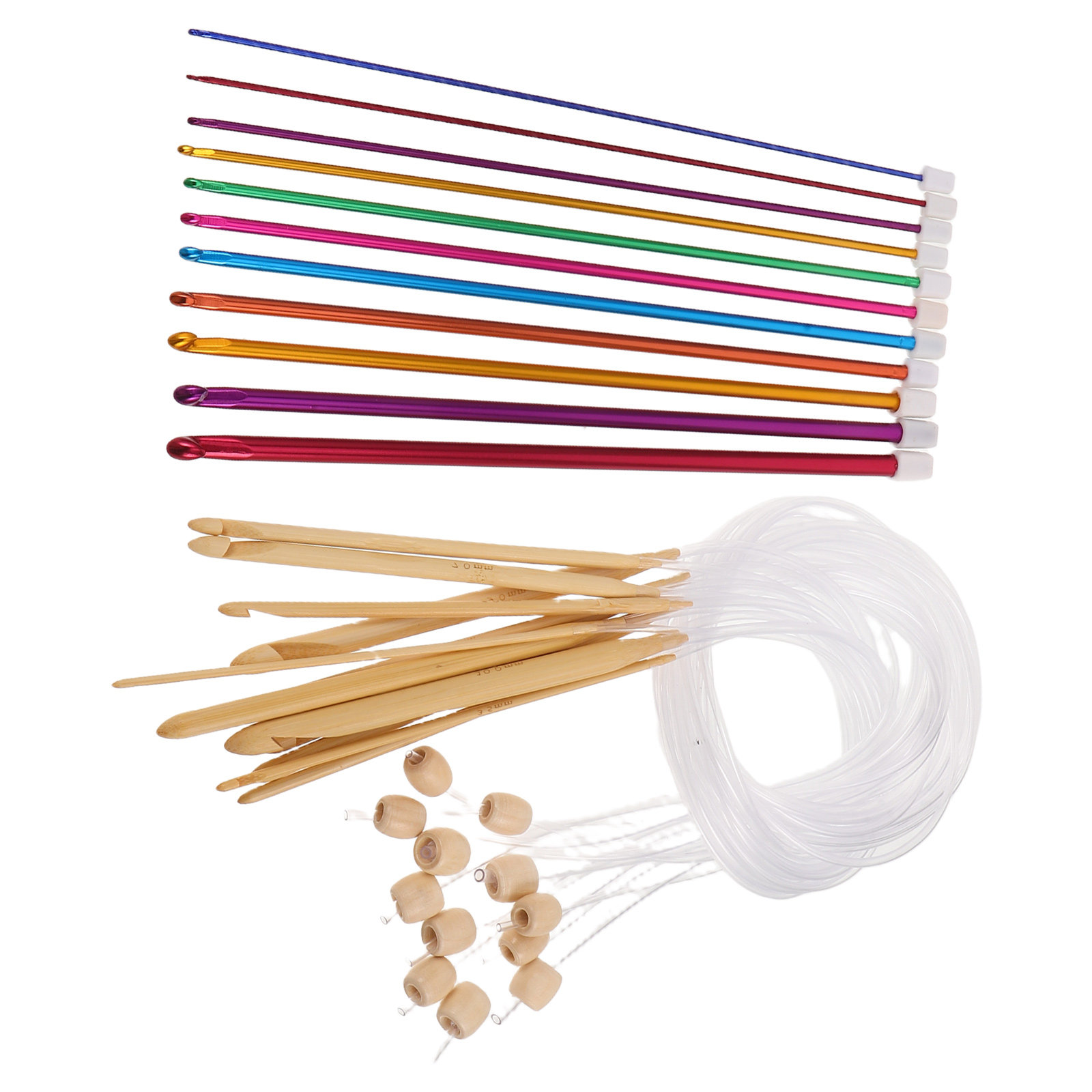 Wooden Crochet Hooks Ergonomic Handle - مجموعة واحدة من إبر الكروشيه الملونة