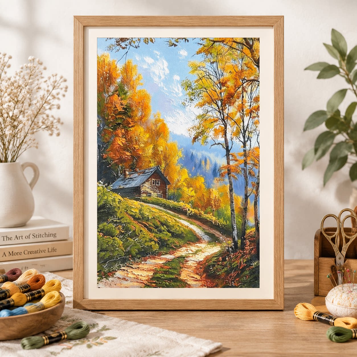 Cross Stitch Stamped Kits Beginners - [ZZ9250-كوخ الغابة الخريفية] مجموعة أدوات التطريز