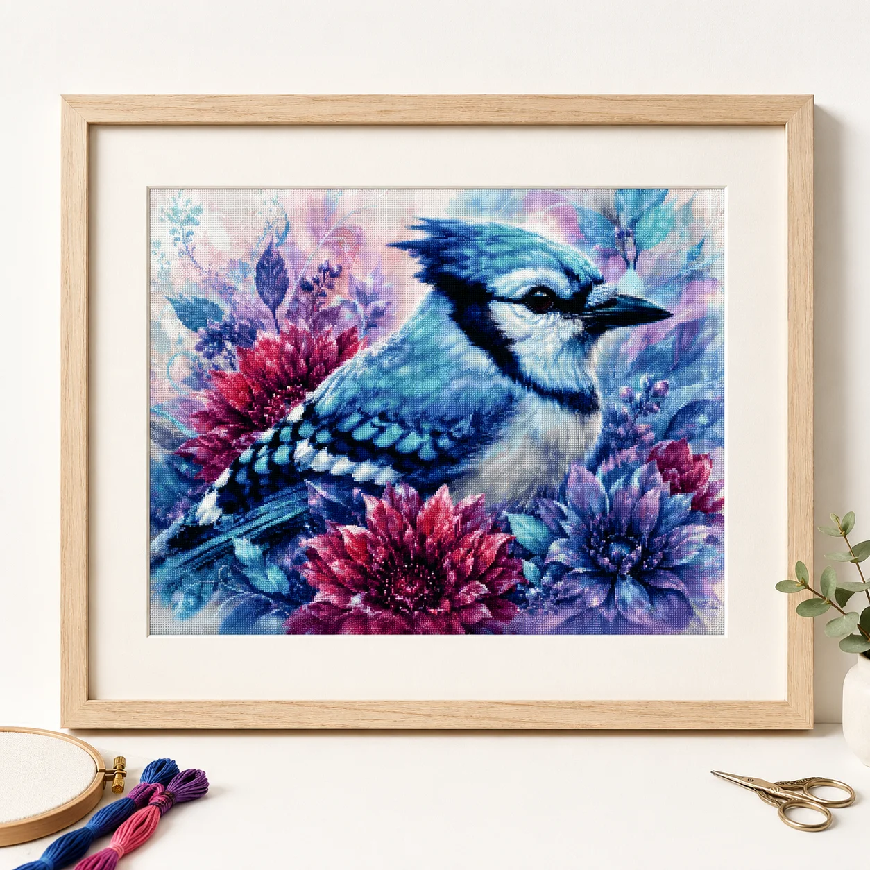 Cross Stitch Stamped Kits Beginners - [ZZ8680-بلو جاي] | مجموعة أدوات التطريز