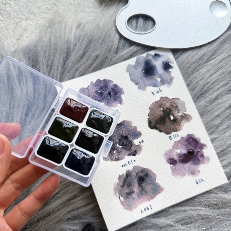 Watercolor Paint Set Solid Pigment - 6 ألوان 1 مل مجموعة الليلة