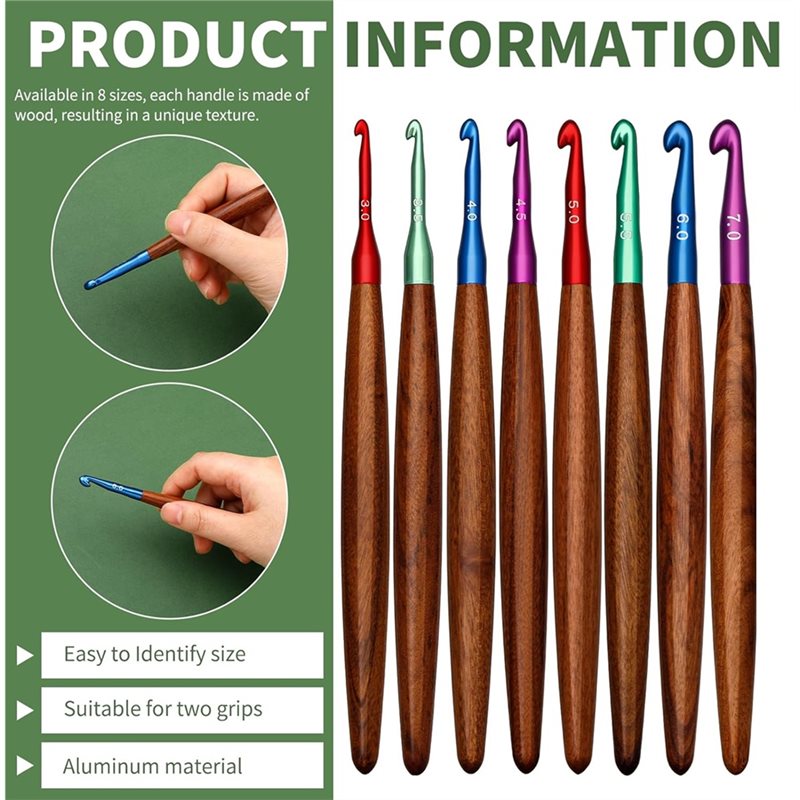 AB34-خطافات كروشيه من الألومني - مراجعة Wooden Crochet Hooks Ergonomic Handle وسعره